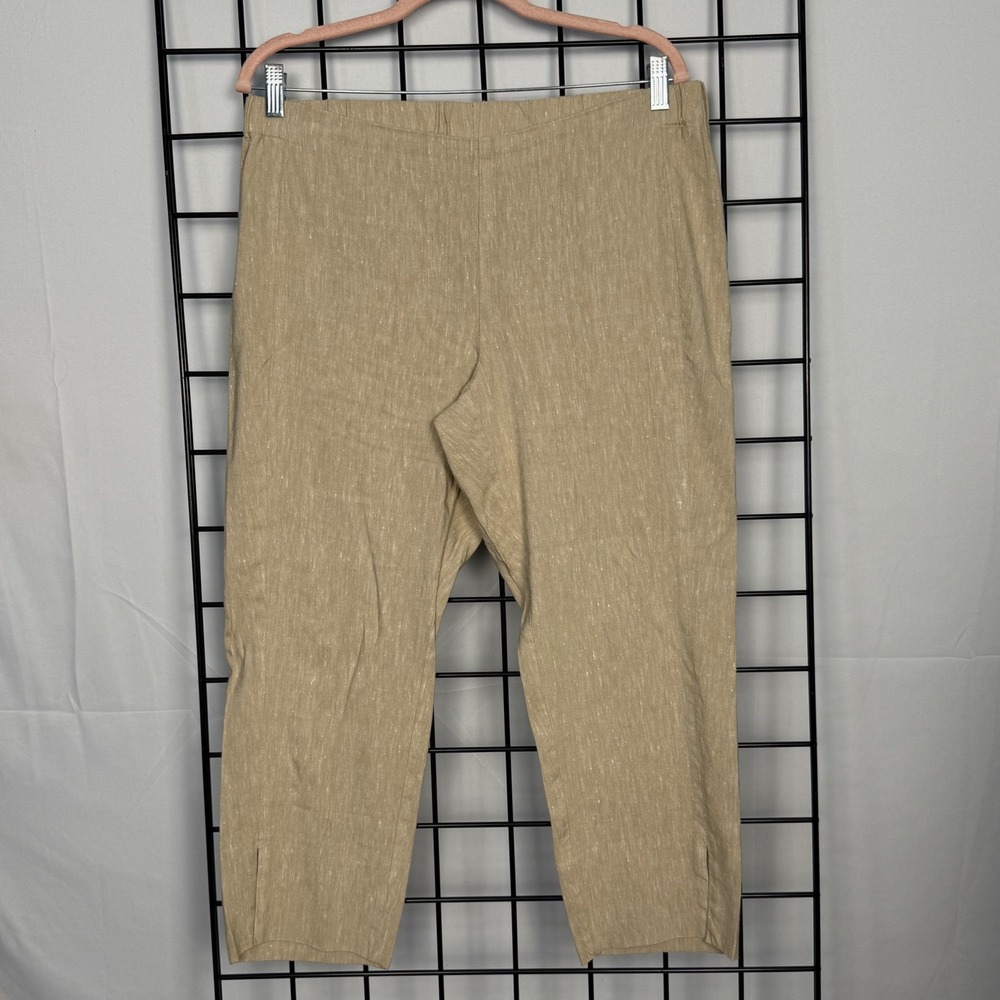 J. Jill Linen Stretch Pants Women M Beige Tan Cropped Slit Resortwear Casual